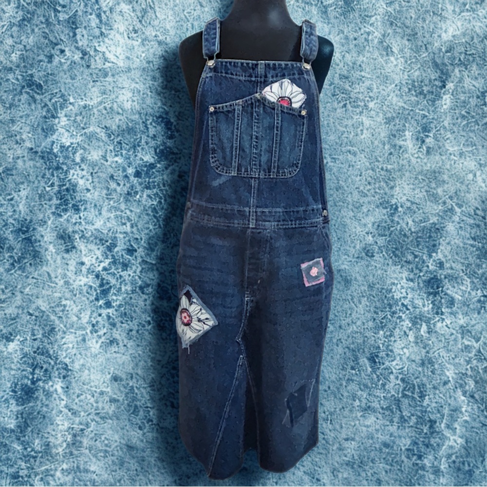 Old Navy Blue Denim reconstructed coveralls with patchwork